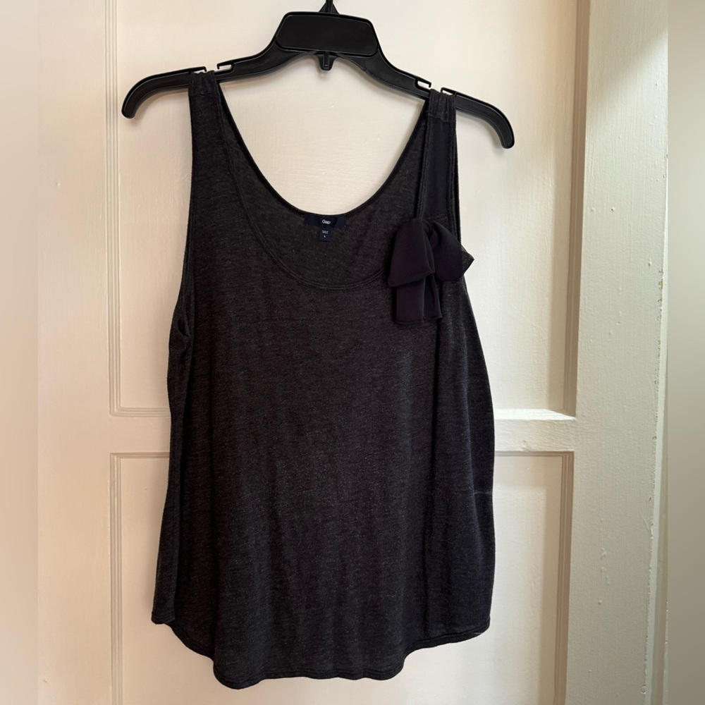 Grey Tank with Chiffon Black Subtle Bow